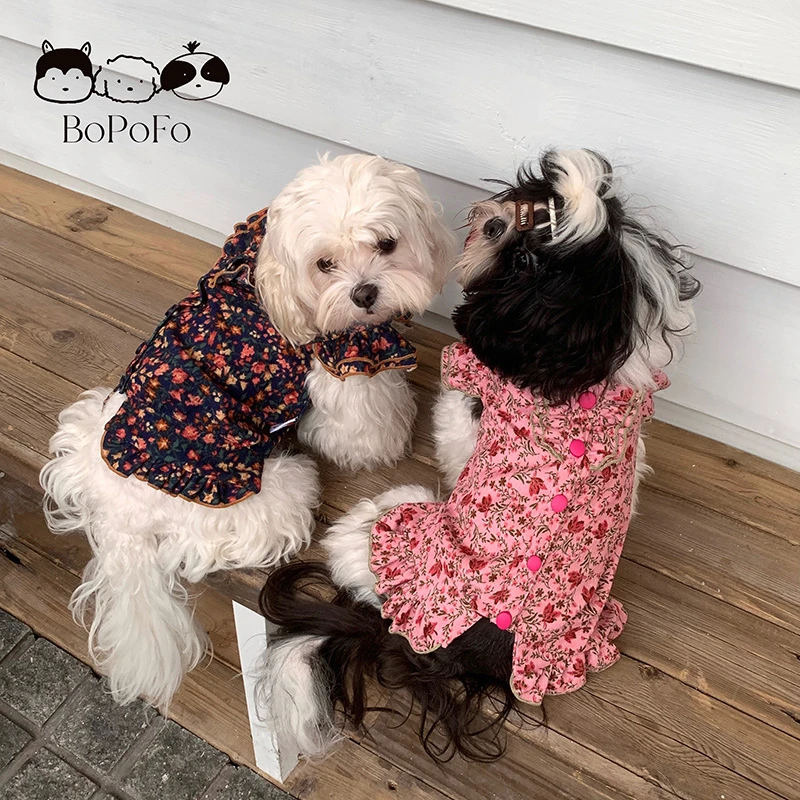 BOPOFO  碎花小飞袖宠物衬衫 小狗立领花边背心