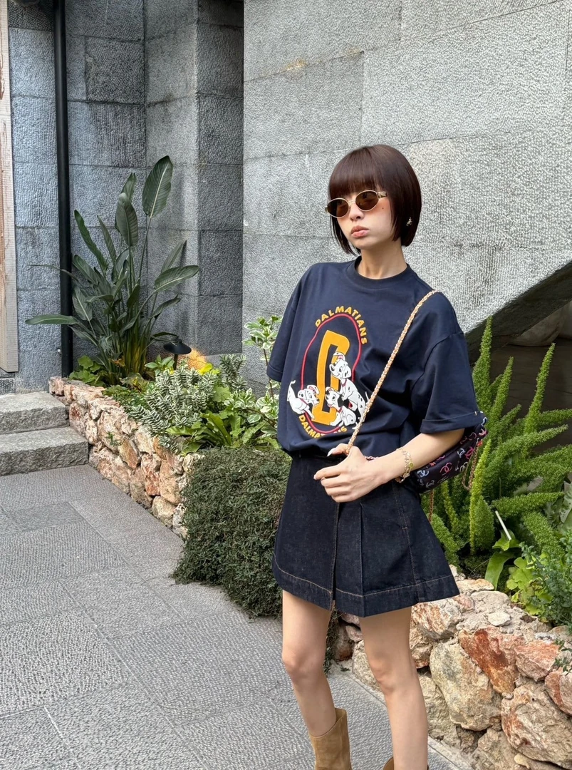 斑点狗狗印花T恤时尚百搭宽松短袖T恤