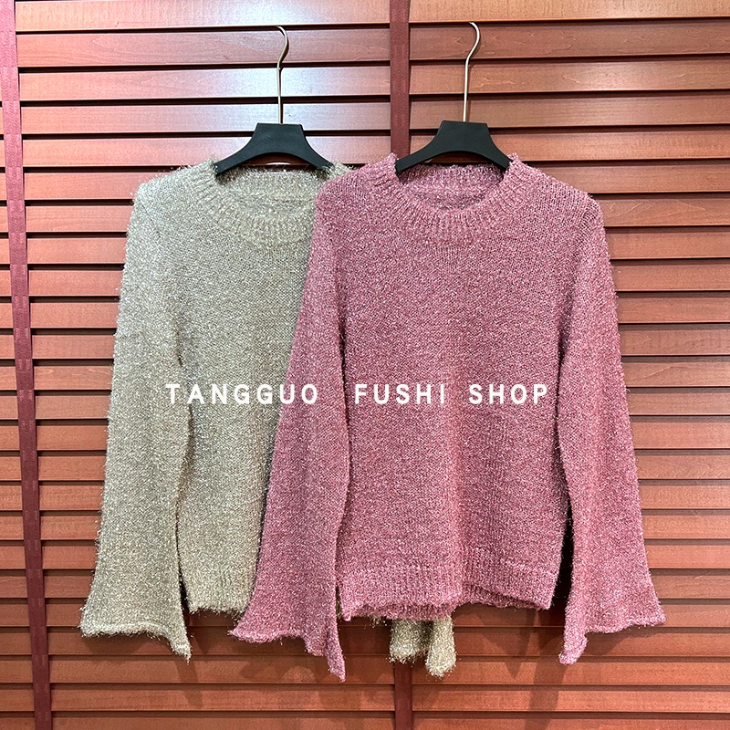 喇叭袖『亮闪闪』套头毛衣圆领针织衫慵懒风时尚百搭上衣
