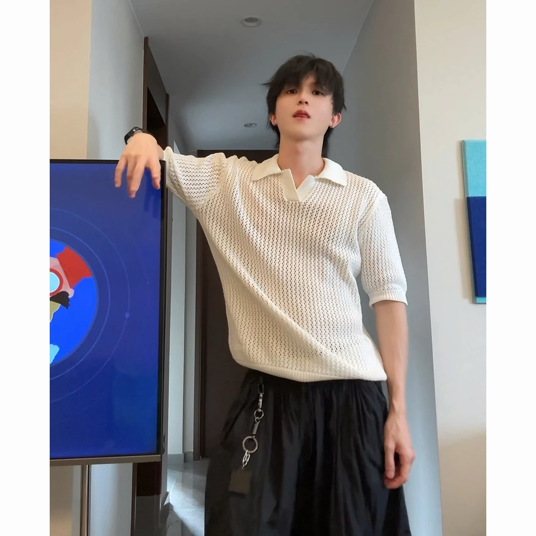 白色镂空轻熟风polo衫短袖T恤男女夏季雅痞美式潮牌宽松五分半袖T