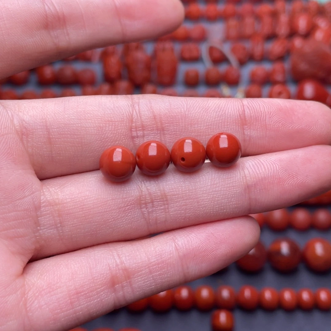 南红玛瑙其他未镶嵌焦****甜W8瓦西柿子红圆珠2对