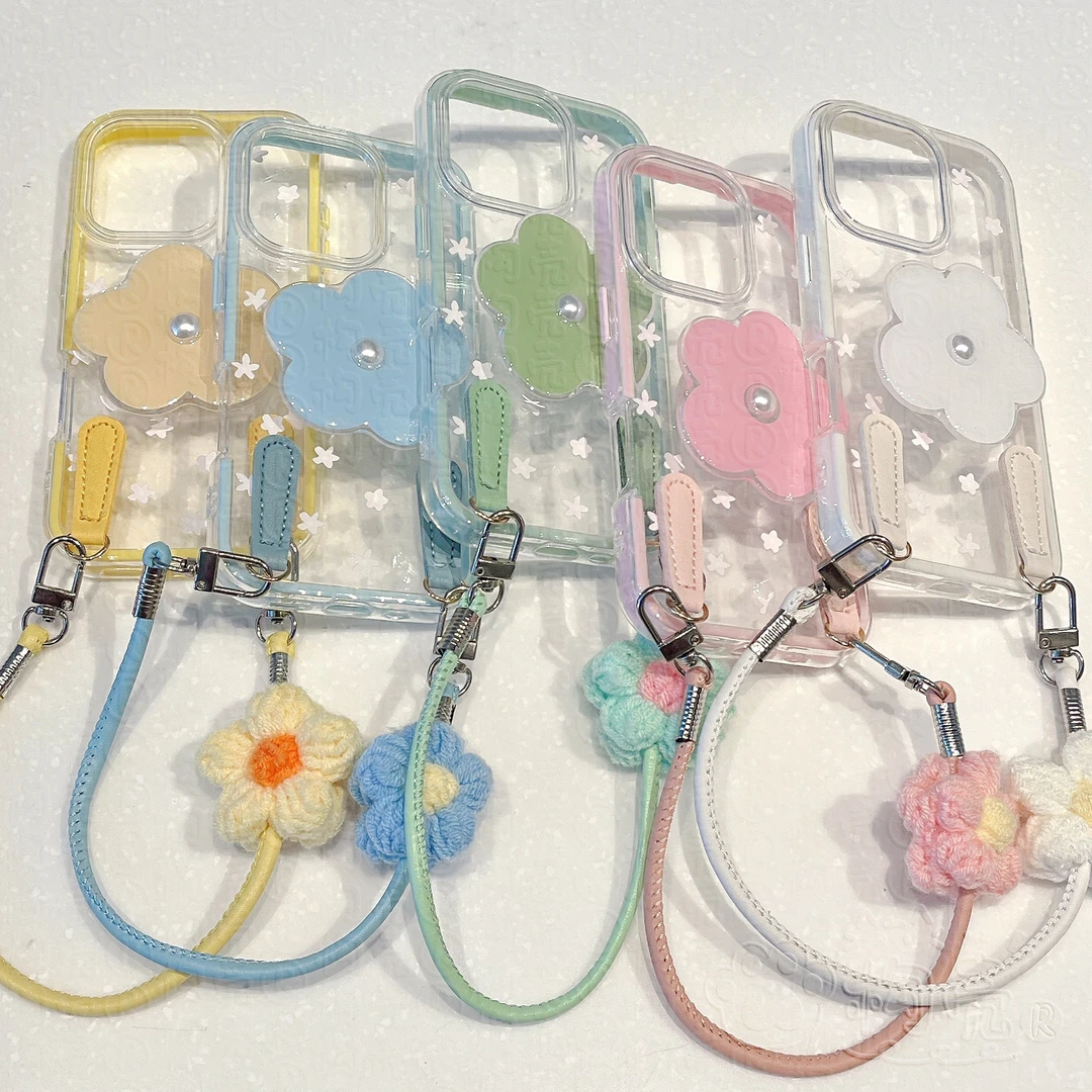 ins花朵支架手绳适用苹果16promax手机壳15pro新款14女13软12/11