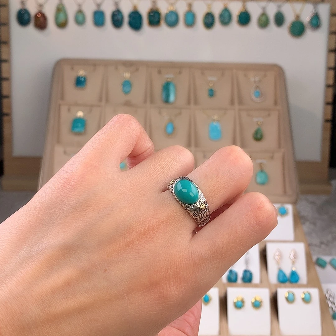 绿松石银S925镶嵌戒指