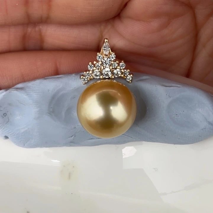 定制海水珍珠银S925镶嵌吊坠(不含链)12.5mm金珠一颗