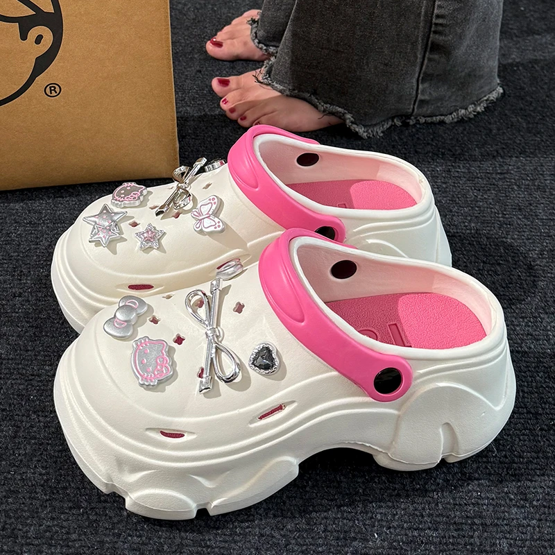 厚底凯蒂猫洞洞鞋女款夏季新款增高厚底防滑宿舍外穿EVA凉拖鞋