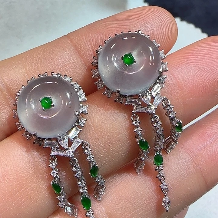 翡翠耳钉18K金镶嵌耳钉