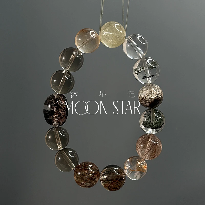 【落日公园】一物一拍黑金超7茶晶绿幽灵兔毛搭配四季幽灵蛋面