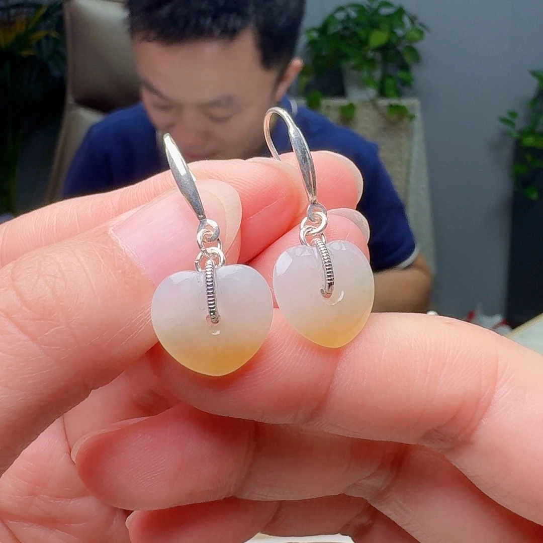 翡翠银S925镶嵌耳饰天然