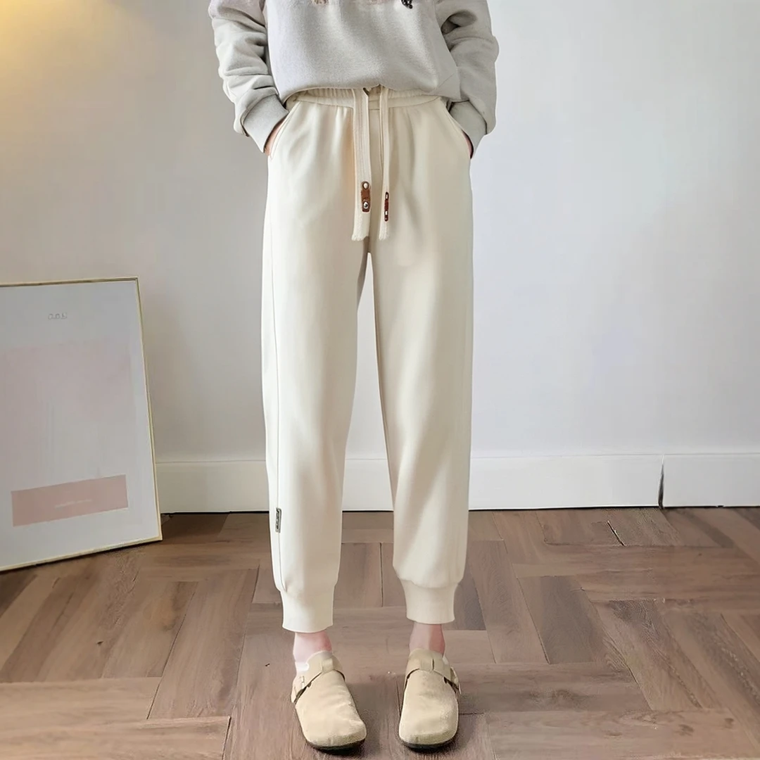 外穿休闲女裤春秋新款卫裤棉质哈伦裤刺绣束脚裤子九分宽松显瘦