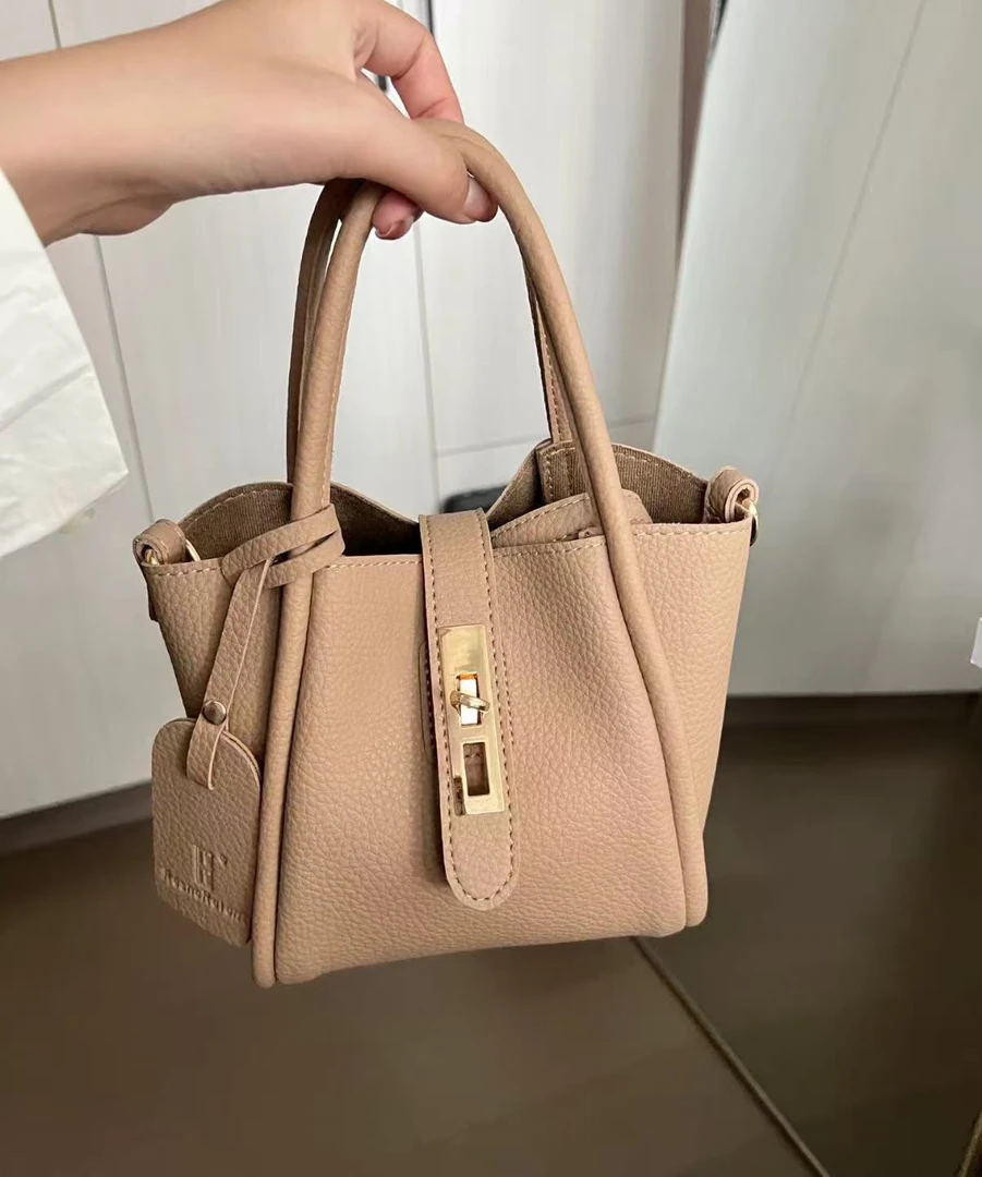 水桶包纯色斜挎包variate包包小众女士手拎包荔枝纹菜篮子包轻奢