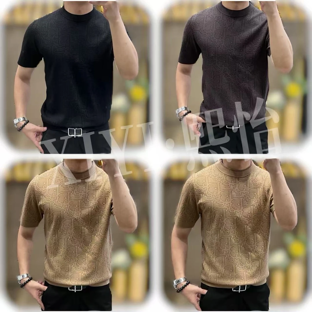 【XIYI熙怡】男士秋季百搭时尚织花高奢版打底针织短袖 Z63902