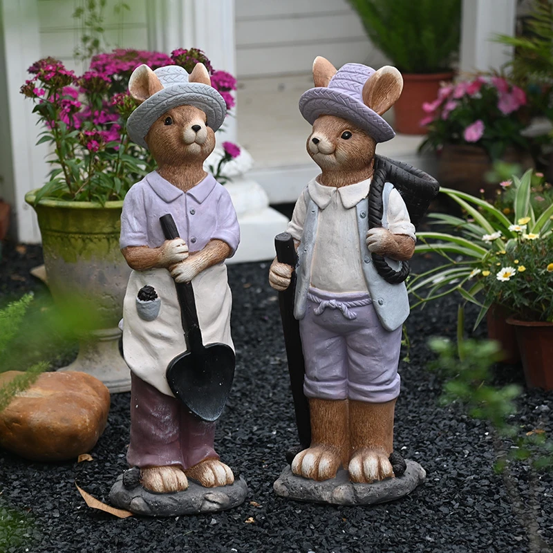 可爱复古花园松鼠摆件落地庭院创意动物雕塑户外装饰露台阳台庭院