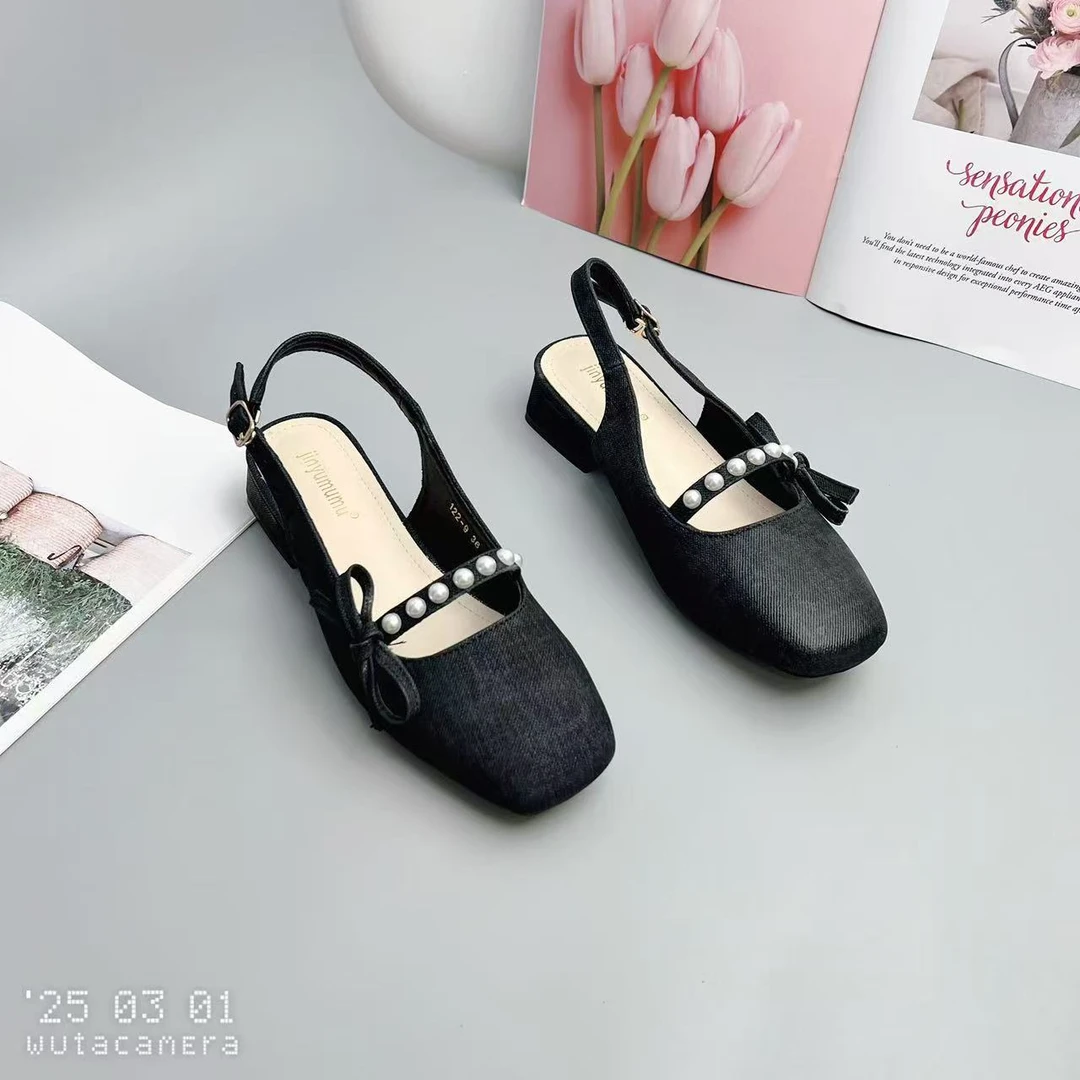 122-99 新款法式气质百搭时尚粗跟包头凉鞋