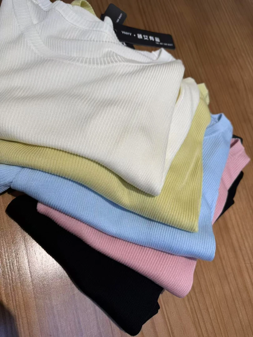 A-10 2A 102  夏季新品圆领领纯色针织衫上衣 米白色