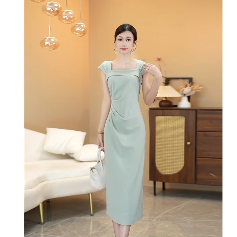 【文】薄荷绿连衣裙夏季新款气质显白法式遮肚子遮胯显瘦中长款26