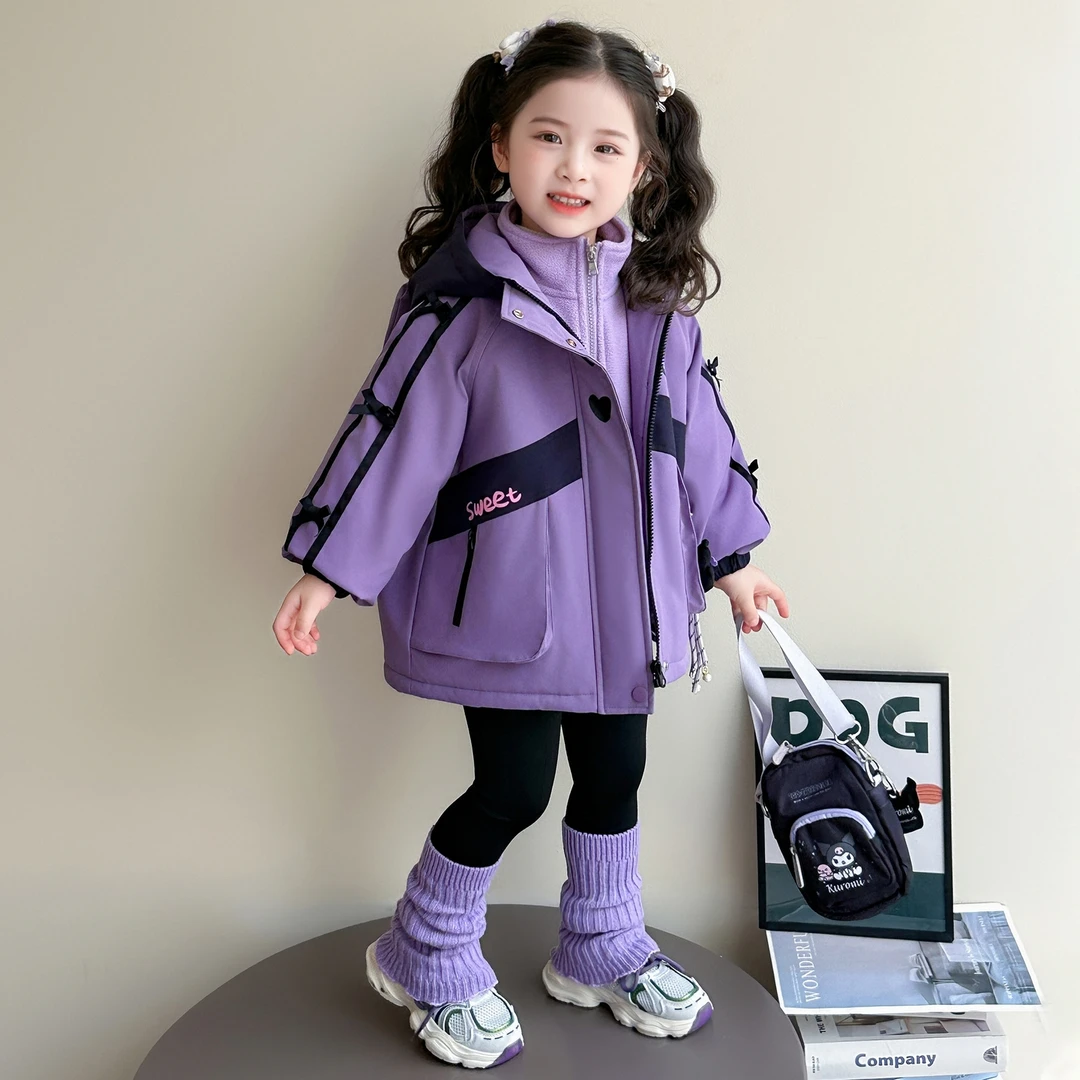 女童秋冬加绒冲锋衣儿童加厚库洛米外套宝宝三合一运动休闲两件套