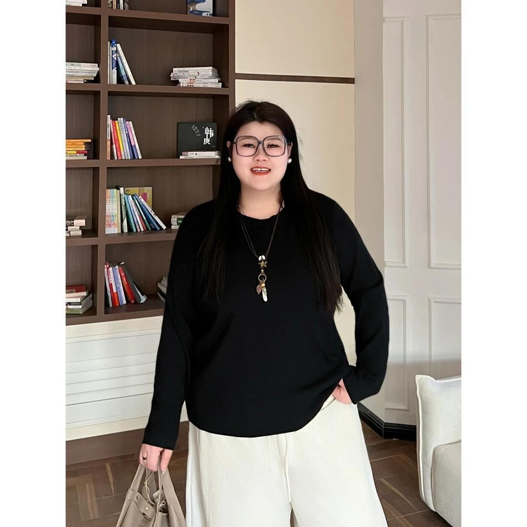 花契“雪枝凝诗”大码女装秋季百搭200斤胖mm时尚温柔针织衫14903-X