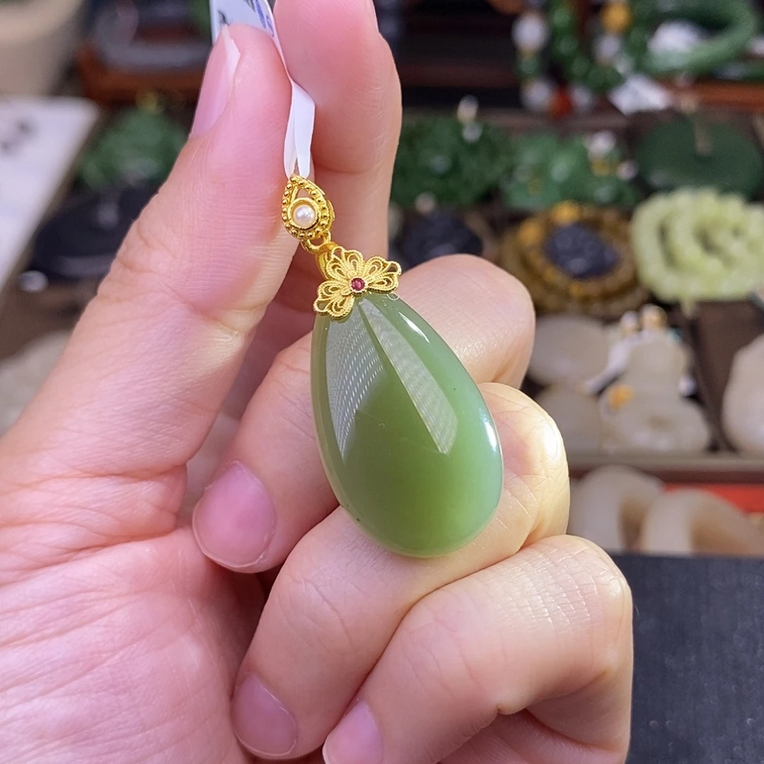 和田玉多样性发一 925.银晴水水滴吊坠未镶嵌