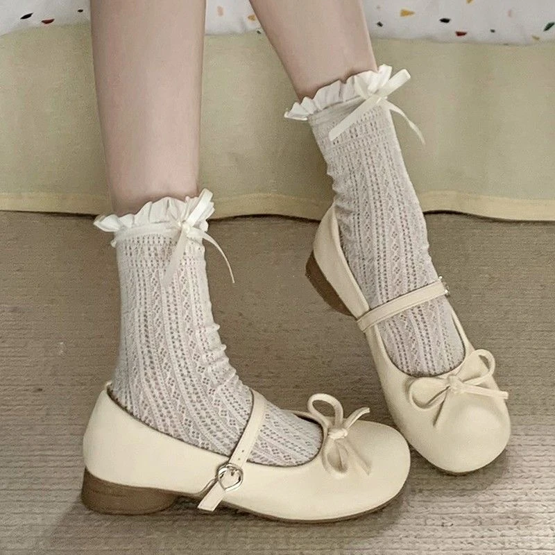 马克西姆蝴蝶结浅口粗跟防水套脚单鞋法式百搭春夏夏季厚底复古