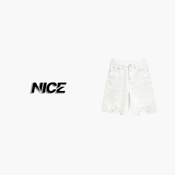 【奈斯专属】春夏白色休闲设计师纯棉牛仔五分裤115363