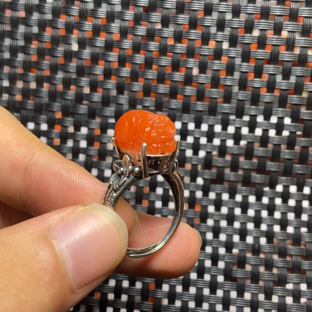 南红玛瑙银S925镶嵌戒指