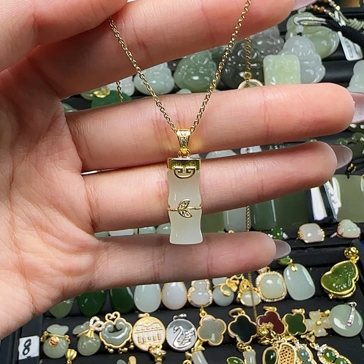 颈饰银S925镶嵌和田玉送链子送绳