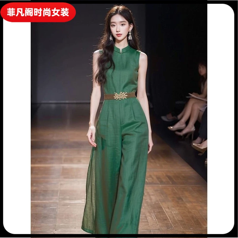 I2025独特连衣裤超好看高端精致新中式国风绿色连体裤子女夏季1