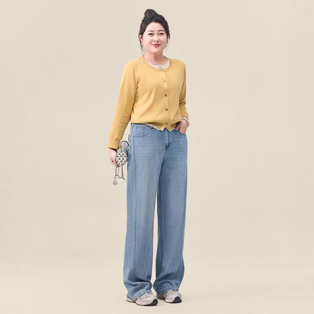 迅町微胖大码女装牛仔梨形苹果型直筒拖地裤弹力宽松2025早秋新款