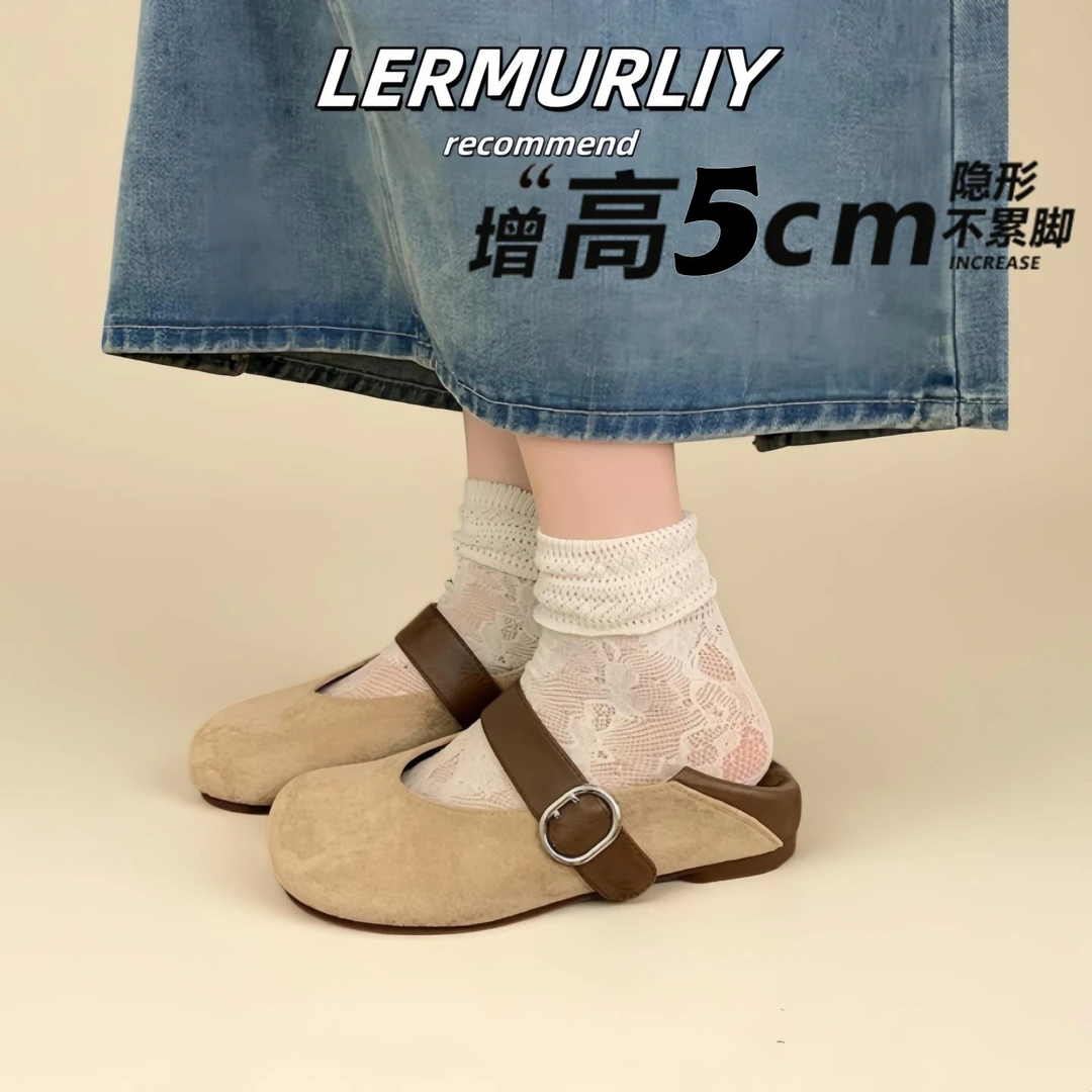 厚底勃肯鞋女2025新款内增高全包秋冬爆款豹纹两穿一脚蹬软底单鞋