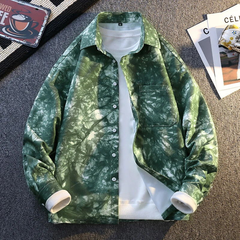 扎染印花衬衫男长袖春夏季潮牌痞帅高级感衬衣小众设计感薄款外套