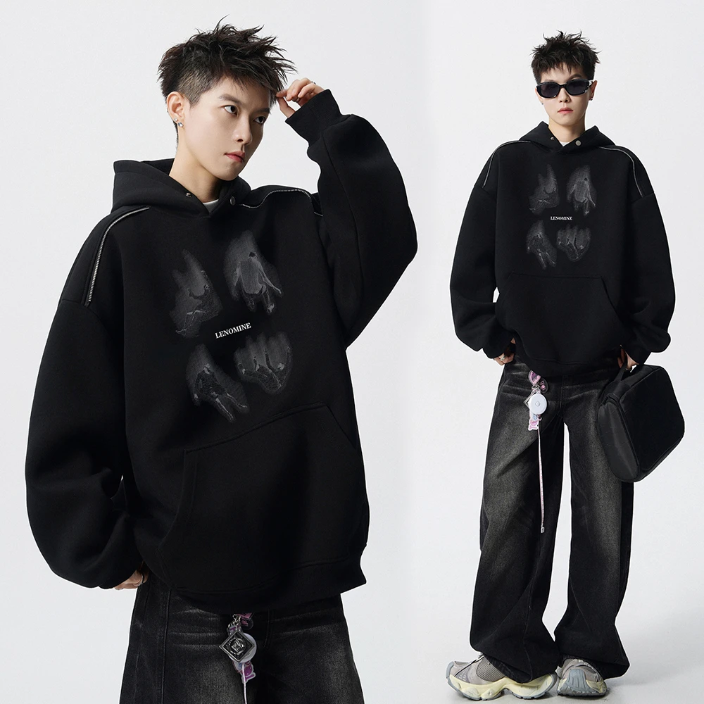 套头连帽痞帅印花美式oversize字母男卫衣潮牌设计感上衣外套秋冬