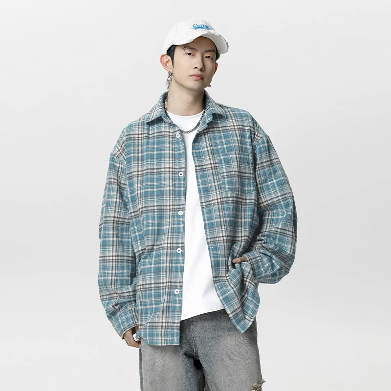 【全额运补】休闲复古宽松时尚格纹百搭长袖情侣春秋衬衫港风衬衣