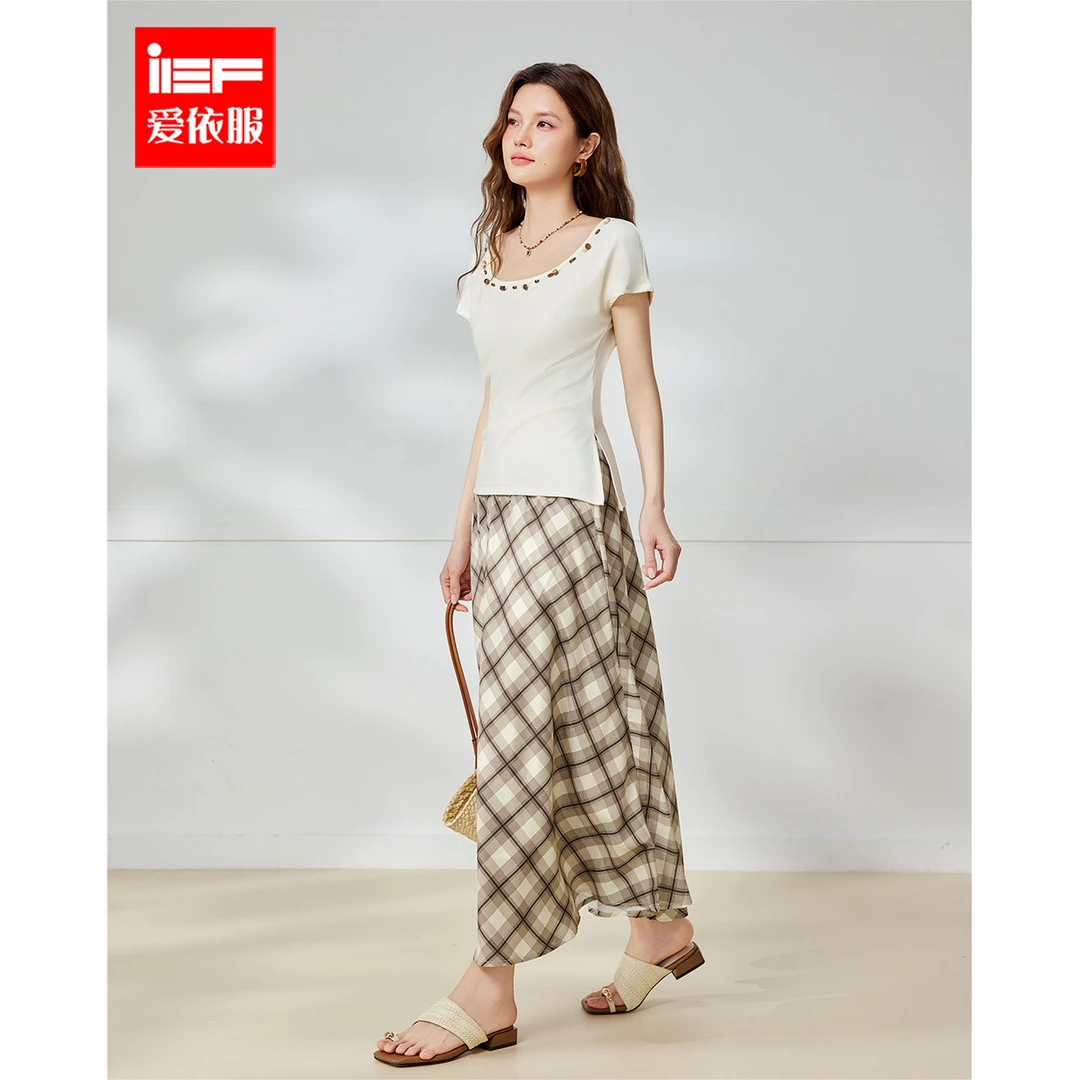 IEF/爱依服2025夏季时尚优雅格子半身裙两件套大方得体穿搭一整套