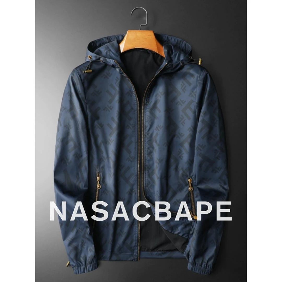 轻奢欧洲站字母印花连帽夹克衫男士秋季新款潮流时尚修身休闲外套