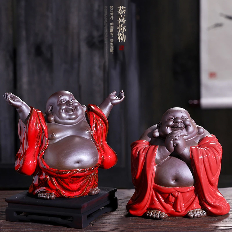 精品陶瓷招财弥勒佛摆件客厅玄关新中式大肚笑佛办公室装饰品送礼