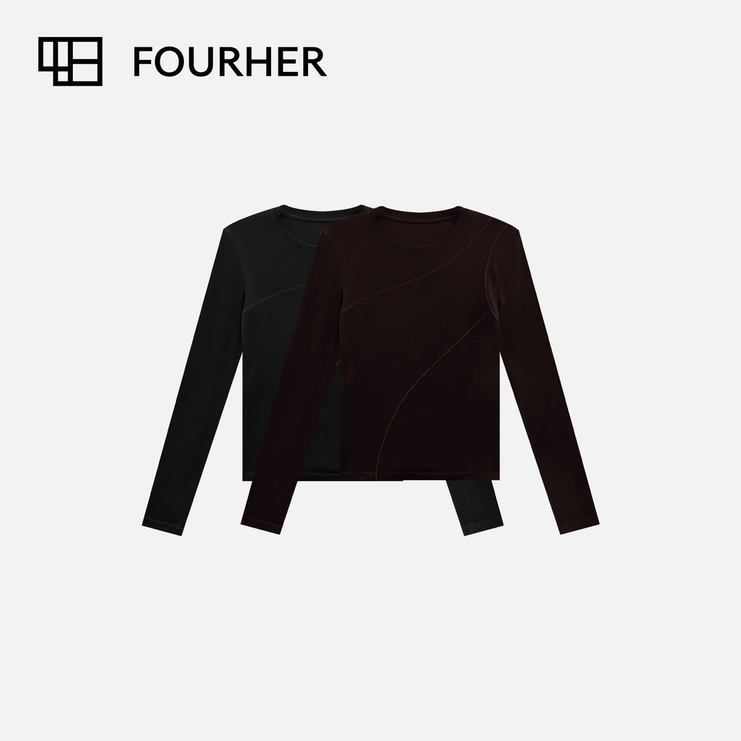 FOURHER 骨感曲线 菁准纸片人 分割线割 修身长袖打底衫