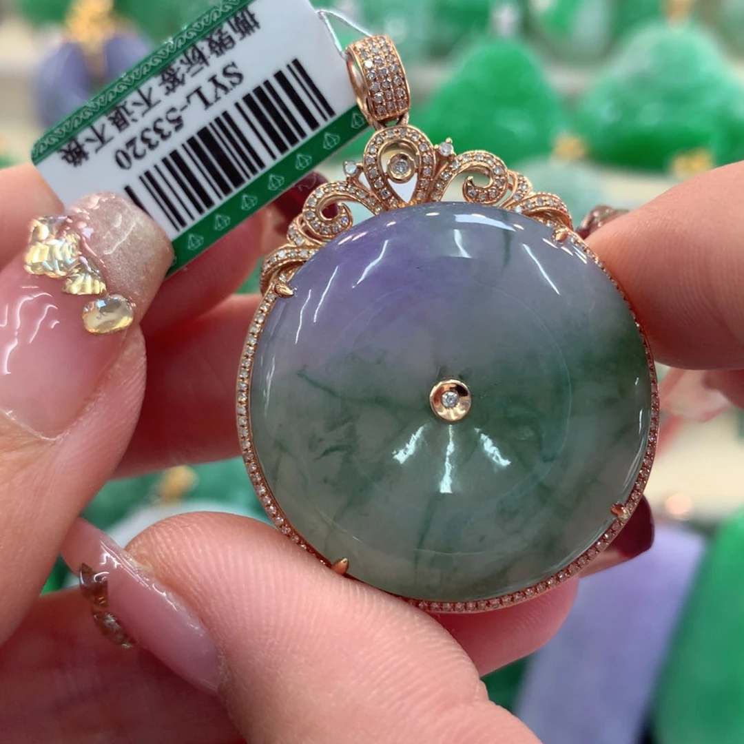 翡翠吊坠(不含链)18K金镶嵌