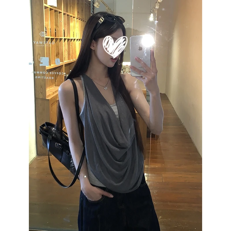 Lilybrown2025夏纯欲辣妹荡领吊带背心女辣妹设计感背心显瘦上衣