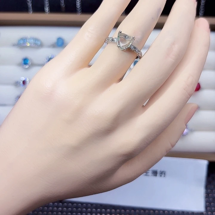 戒指绿水晶银S925镶嵌