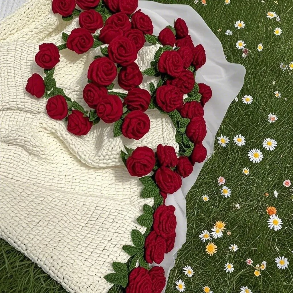手工编织毯子材料包diy玫瑰花花束变毯子毛线钩织铃兰创意礼物