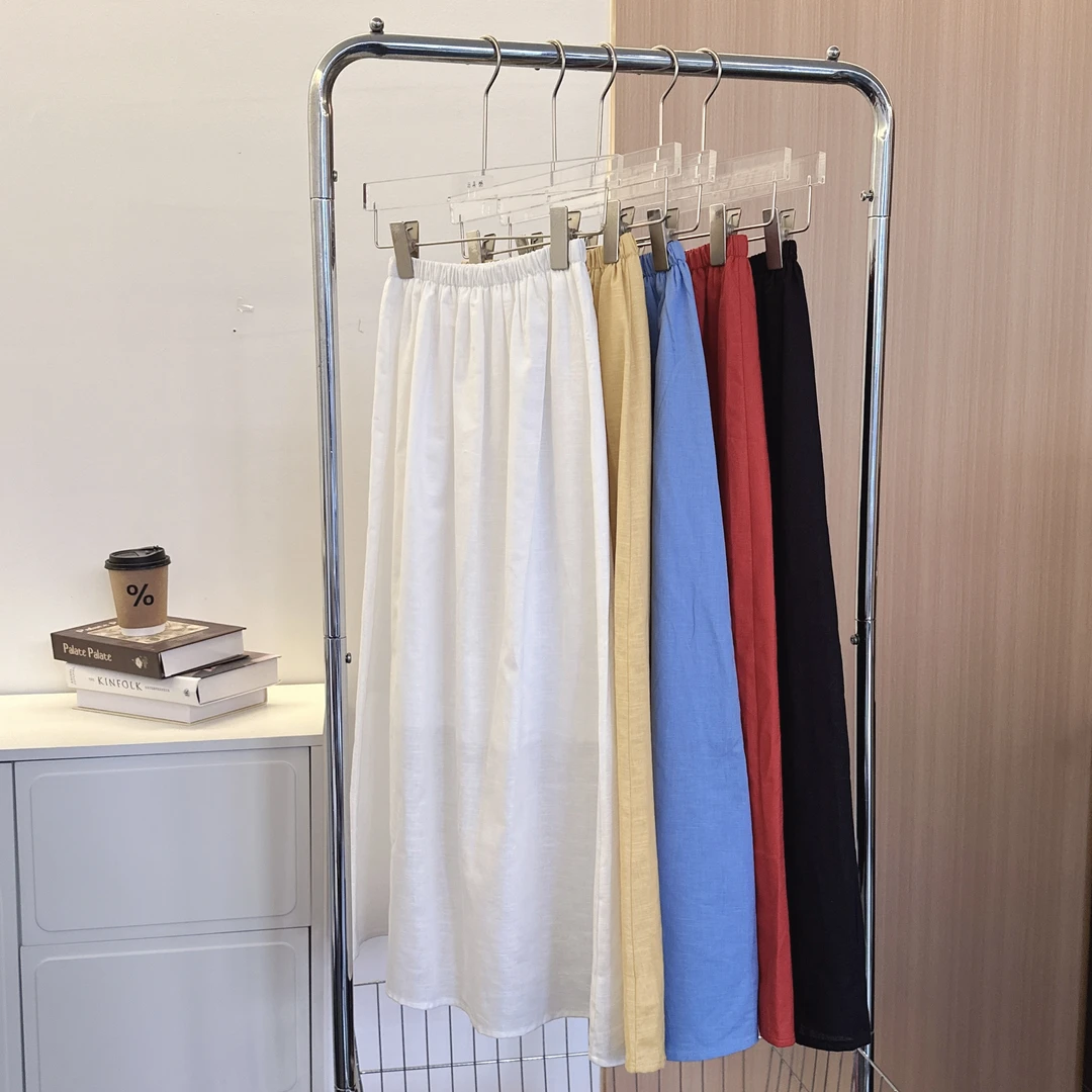 林北鼻-【麻麻裙】韩单宽松纯色长款高腰显瘦半身裙