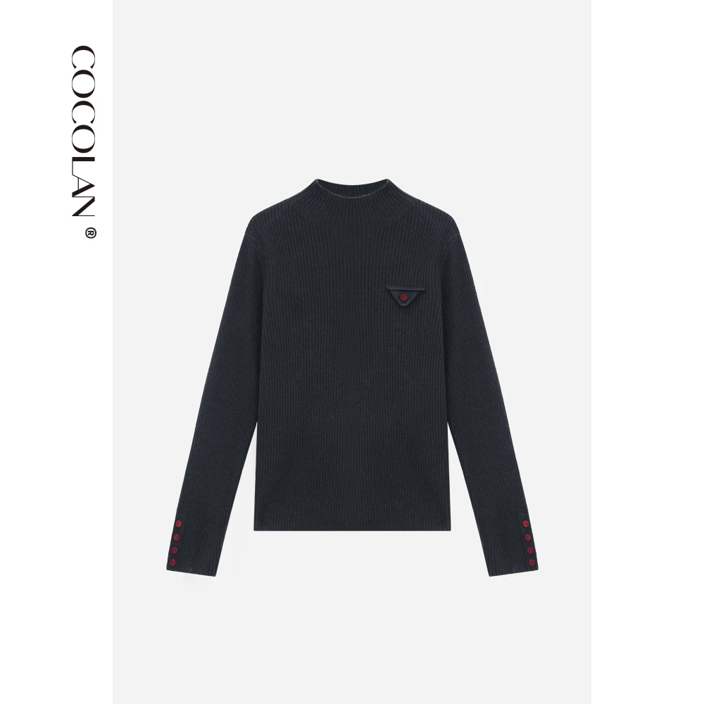 COCOLAN【苍蓝】100羊毛三角标坑条毛衣CL6MY5513