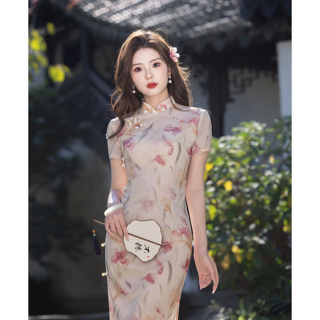 【落羽】旗袍2025新款女夏季改良新中式复古气质旗袍连衣裙日常5659