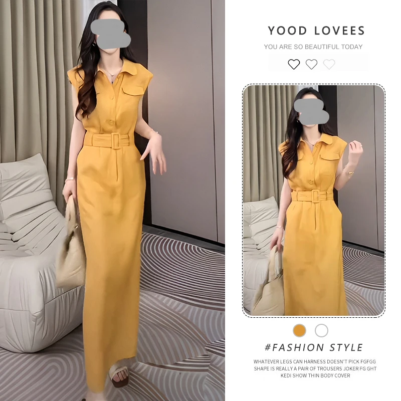 夏季新款时尚收腰减龄气质显瘦设计感轻奢高端工装衬衫无袖连衣裙