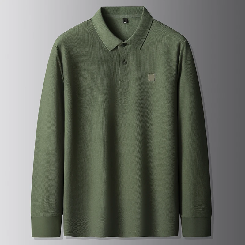 全棉休闲长袖t恤男加肥加大宽松翻领polo衫胖子丝光棉纯色打底衫