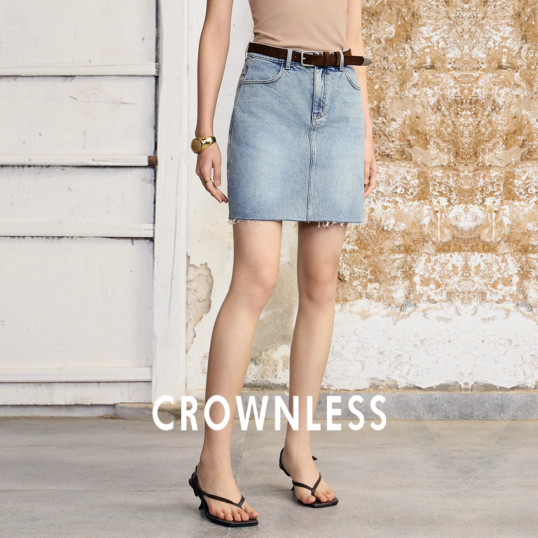 CROWNLESS未冕2025春新土耳其棉弹牛仔复古美式手工毛边牛仔短裙