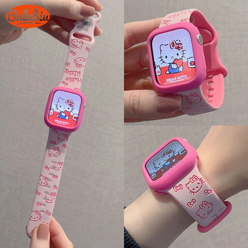 撞色KT压印硅胶款iwatch11表带适用苹果10Applewatchs8s9se21可爱