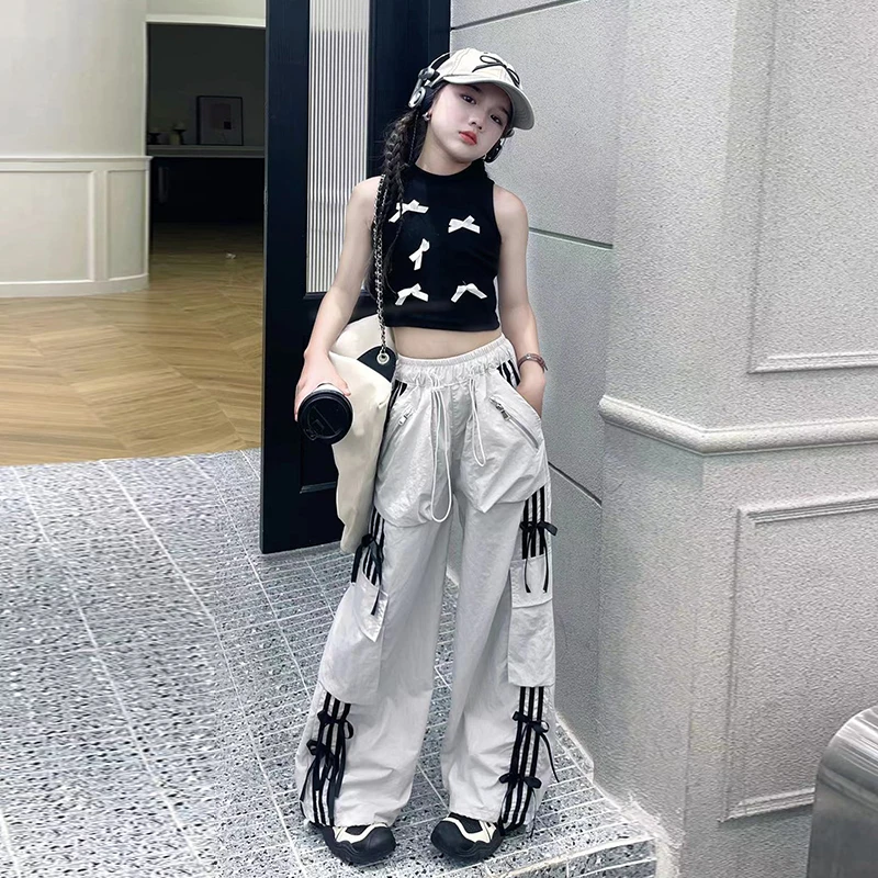 女童夏季套装2025新款6-12岁15中大儿童潮酷休闲洋气背心工装裤潮