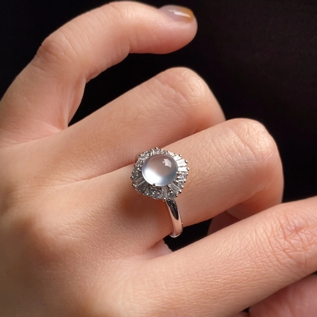 翡翠18K金镶嵌戒指玻璃种戒指