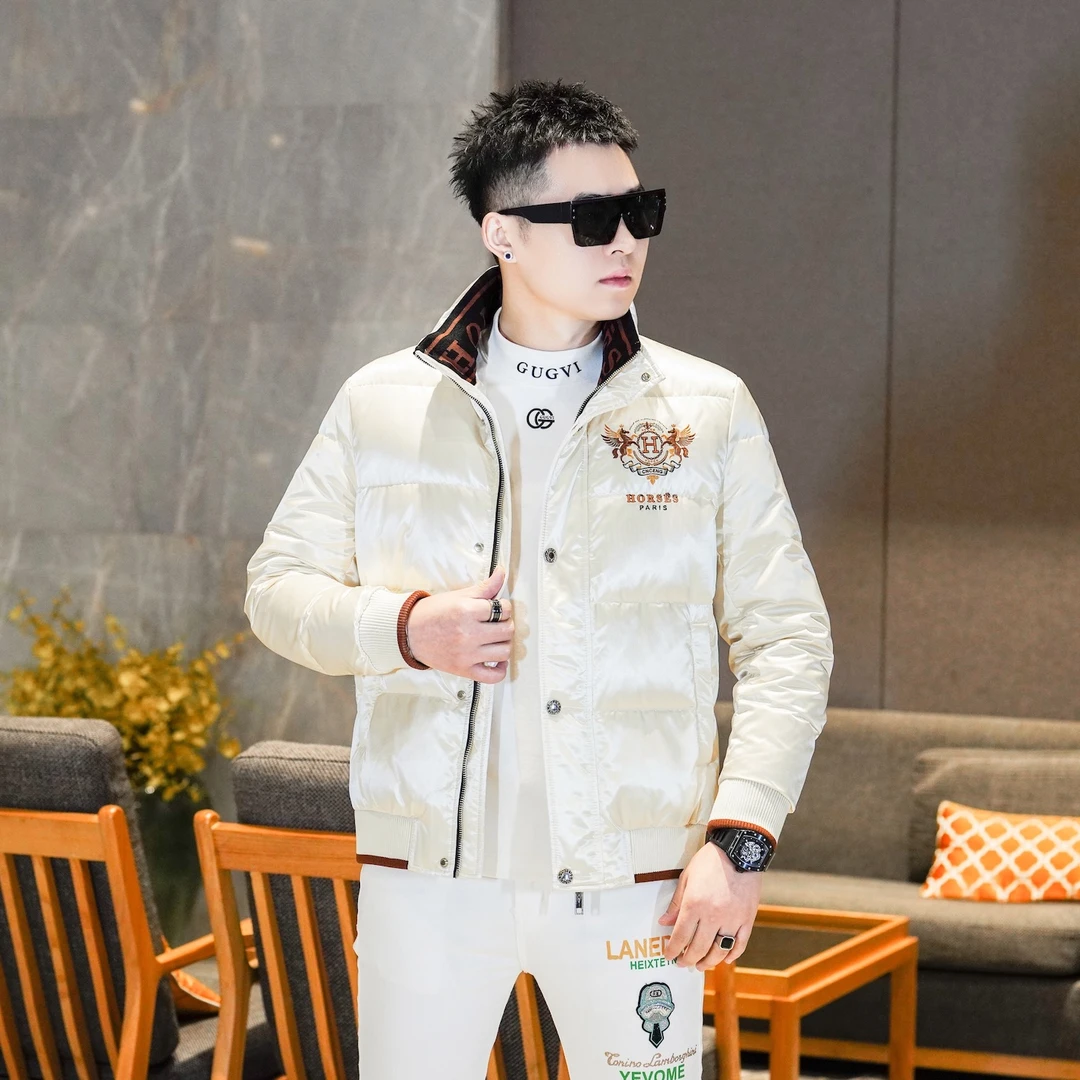 爆款高档针织立领重工刺绣欧货潮牌羽绒服保暖加厚外套男GL88083